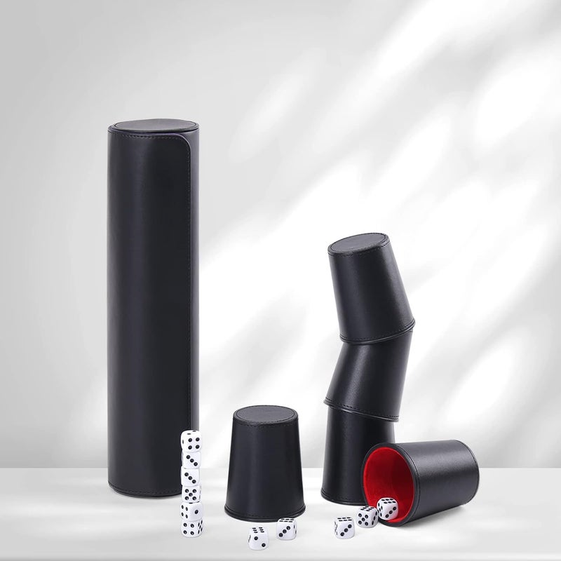 Magic Vosom Leather Dice Cup Set, 5 Pieces Dice Cup+25 Dice+1 Folding Tray Exclusive Storage and Transport Case Made of Faux Leather with Magnetic Closure - Image 2